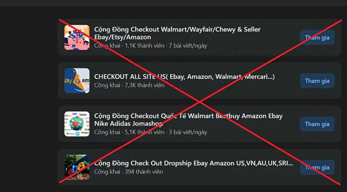 Các nhóm checkout hàng xuyên biên giới trên mạng xã hội